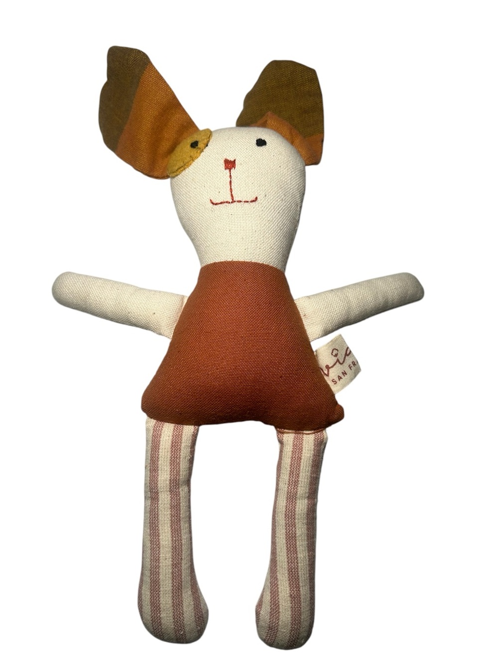 Handmade Striped Ear Bunny Plush Toy - Rust & Cream